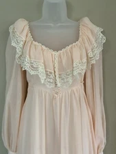 Gunne Sax 70s Vintage Maxi Dress Ruffle Lace Cottagecore Prairie Light Pink Sz 9