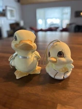 Porcelain Baby Chick Hatching And Standing Baby Chick Blue Satin Ribbon Easter