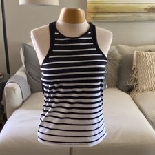 GapFit White Black Striped DRY Built-in Low-Impact Sports Bra Tank Size M