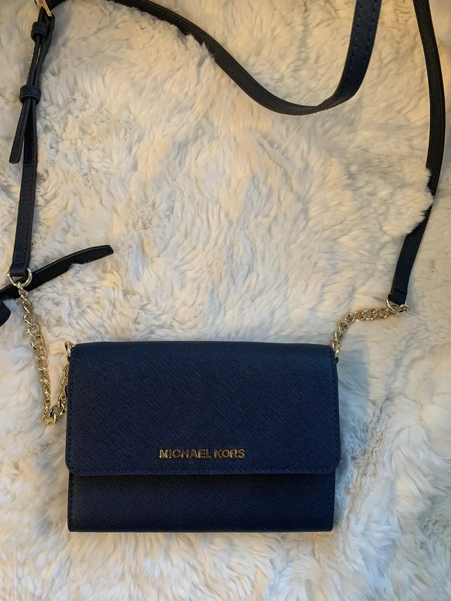 Michael Kors Jet Set Large Leather Crossbody Bag (Navy)