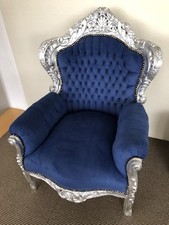 Thronsessel Barocksessel silber/blau