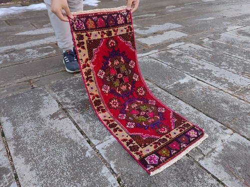 Vintage Hand Knotted Oushak Runner, Turkish Wool Rug, Bohemian Style Runner - Picture 2 of 12