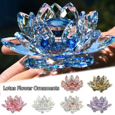 New Crystal Cut Glass Clear Lotus Flower Figurine Home Wedding Decor Gift