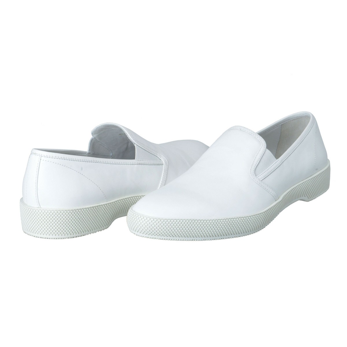 Prada Men's White Leather Loafers Slip On Shoes Sz 8 8.5 9