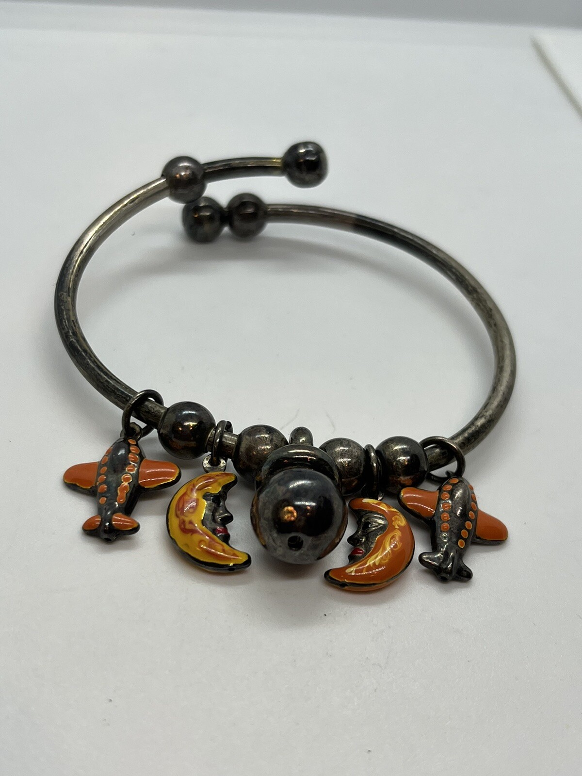 Sterling silver dangle charm bangle bracelet moon… - image 2