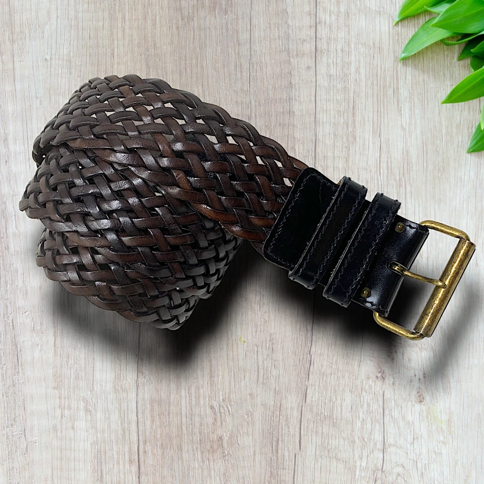 Cinturón Anne Klein II de Colección Años 80 Talla L Ancho Marrón y Negro Tejido Cuero Cincha Foto 2 de 4