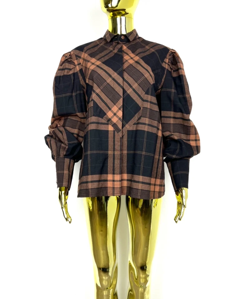 Archivo 🔥 Camisa Alberta Ferretti Años 90 Cuadros Lana Abotonada Marrón Negro Talla 10 Foto 2 de 4