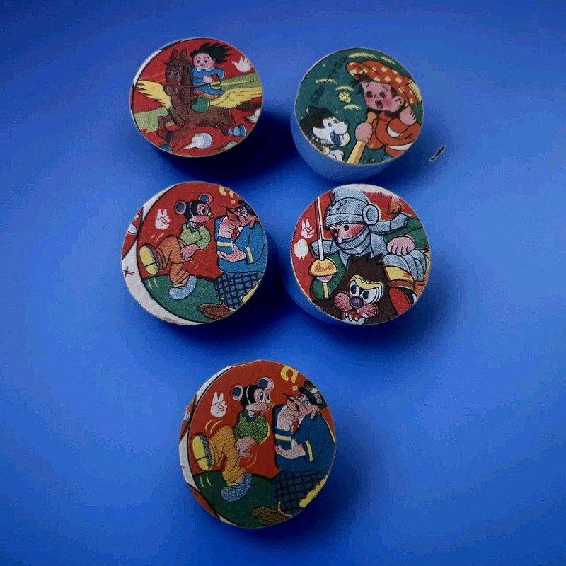 X 5 Menko Vintage Card Board Game Pieces Circa 1950-60's W/ Mickey Mouse