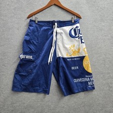 Corona Extra Men Swimwear LARGE 34 Blue Embroidered Cargo Swim Trunks Graphic
