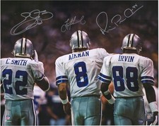 Troy Aikman, Emmitt Smith & Michael Irvin Cowboys Signed 16x20 Backshot Photo