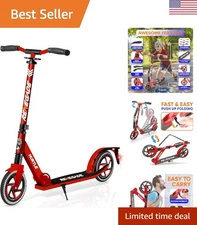 Renegade Folding Kick Scooter for Kids & Adults - Adjustable Handlebar, Red