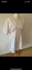 Lovely Nobody’s Child White Puff Sleeve Linen Cotton Summer Dress Size 12