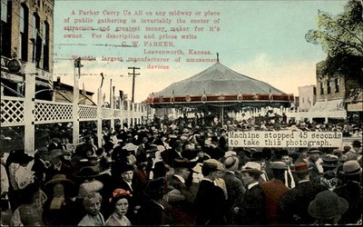 Leavenworth KS Amusement Rides Carousel C.W. Parker c1910s Vintage Postcard bhn