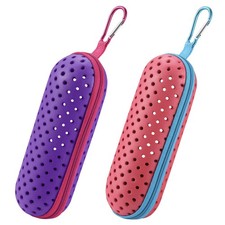 2 PCS Swim Goggle Case with Carabiner for Kids Teens Adults Purple Rose Red