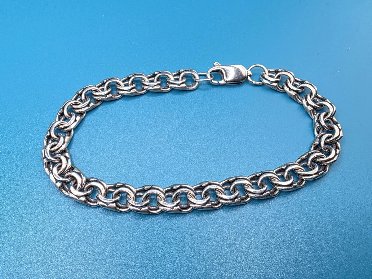 Schweres 925 Sterlingsilber Chino Doppel Glieder Handarbeit Armband 8,85 Zoll