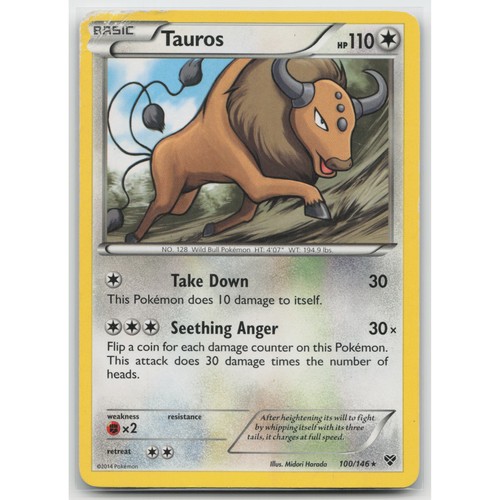 Tauros XY Base Set 100/146 Rare HP Pokemon