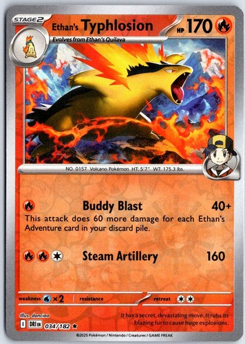 Ethan's Typhlosion 034/182 Rare Destined Rivals Pokemon Reverse Holo Near Mint