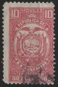Ecuador revenue 1930's 10c red "timbre fiscal" revenue , used