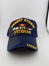 Desert Storm Veteran Hat Navy Blue Adjustable Military Cap Ribbon