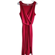 Cupio Womens Sz M Sleeveless Midi Wrap Dress Belted Red