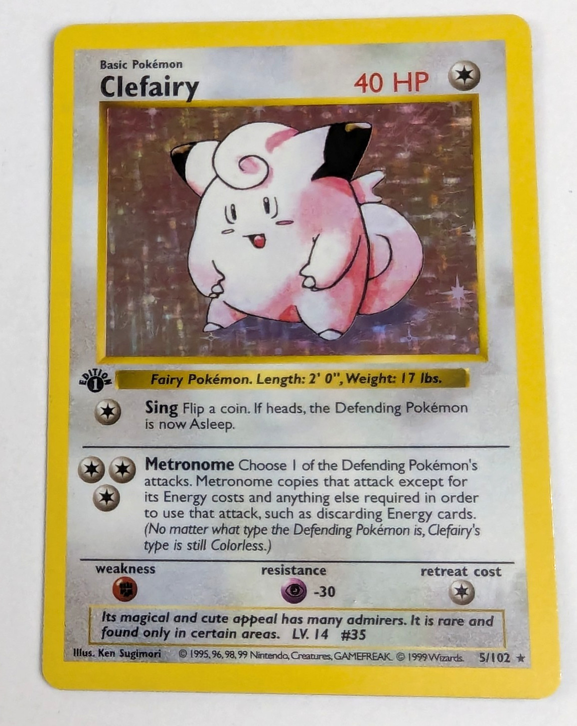 1st Edition Shadowless Base Set Clefairy 5/102 Holo Rare 1999 WOTC One Owner NM
