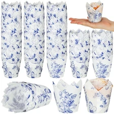 Gerrii 200 Pcs Chinoiserie Blue White Flower Tulip Cupcake Liners Paper Mini ...