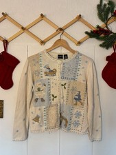 Gorgeous Vintage neutral Cotton Ramie snow Snowman Holiday Sweater