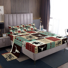 Feelyou Western Bed Sheets Set Twin Size Cowboy Sheets Deep Pocket Fitted Sheet