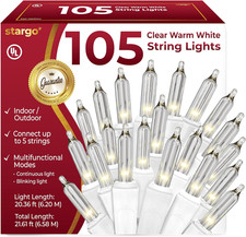 Clear Warm White Christmas Lights - 20 Ft String of 105 Incandescent Mini Multif