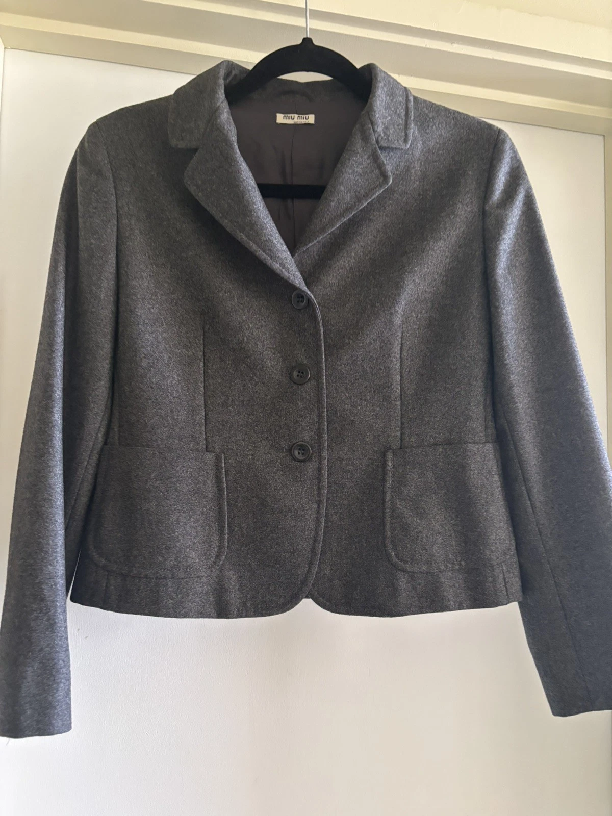 Miu Miu — Miu Miu Women's Large Jacket Gray 100% Wool Long Sleeve Made In Italy