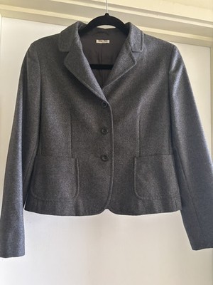 Miu Miu Women's Large Jacket Gray 100% Wool Long Sleeve Made In Italy