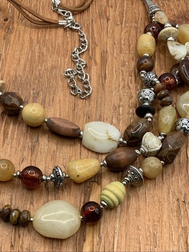 Premier Designs "Sundance" Multi Strand Beaded Antique Silver Accents Necklace
