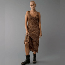 American Eagle Leopard Print Midi Slip Dress Small Brown Black Babydoll Y2k