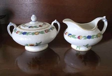 Antique Myott Son & Co England Green Leaf Pattern #1791  Sugar & Creamer Set