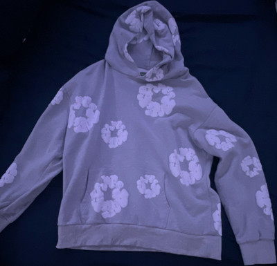 DENIM TEARS Flower Graphic Gray Cotton Pullover Hoodie Men s Size L