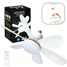 20in LED Socket Fan Light, Screw in Ceiling Fan with Remote for Bedroom Kitchen