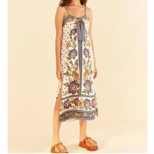 Farm Rio Tropical Leopard Floral Midi Dress Blue Brazil Tag Lrg US Med Boho Chic