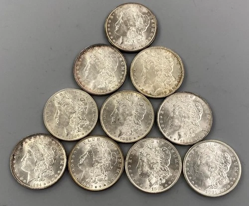 10 BU US Morgan 90% Silver $1 mixed dates  L24490