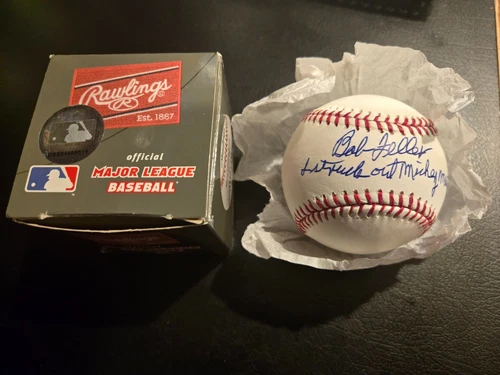 Bob Feller Signed Baseball I Struck Out Mickey Mantle Museum Holo