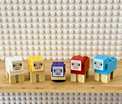 Lego Minecraft 5pc  Animal Minifigure Sheep Purple Azure Yellow White Red Baby