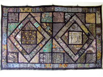 Handmade boho gorgeous vintage/antique sari embroidered Patchwork tapestry quilt