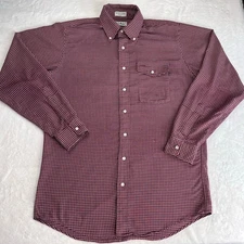 L.L. Bean Vintage Single Needle Maroon Plaid Button Down Men's Shirt Size Large
