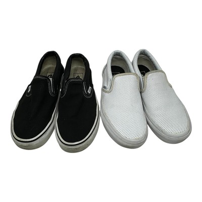 Vans Asher Perforated White Leather & Black Canvas Skate Shoe Men 4.5 Women 6