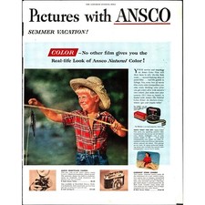1952 Ansco Color Camera film Boy in Straw hat VTG Photo Print Ad d3