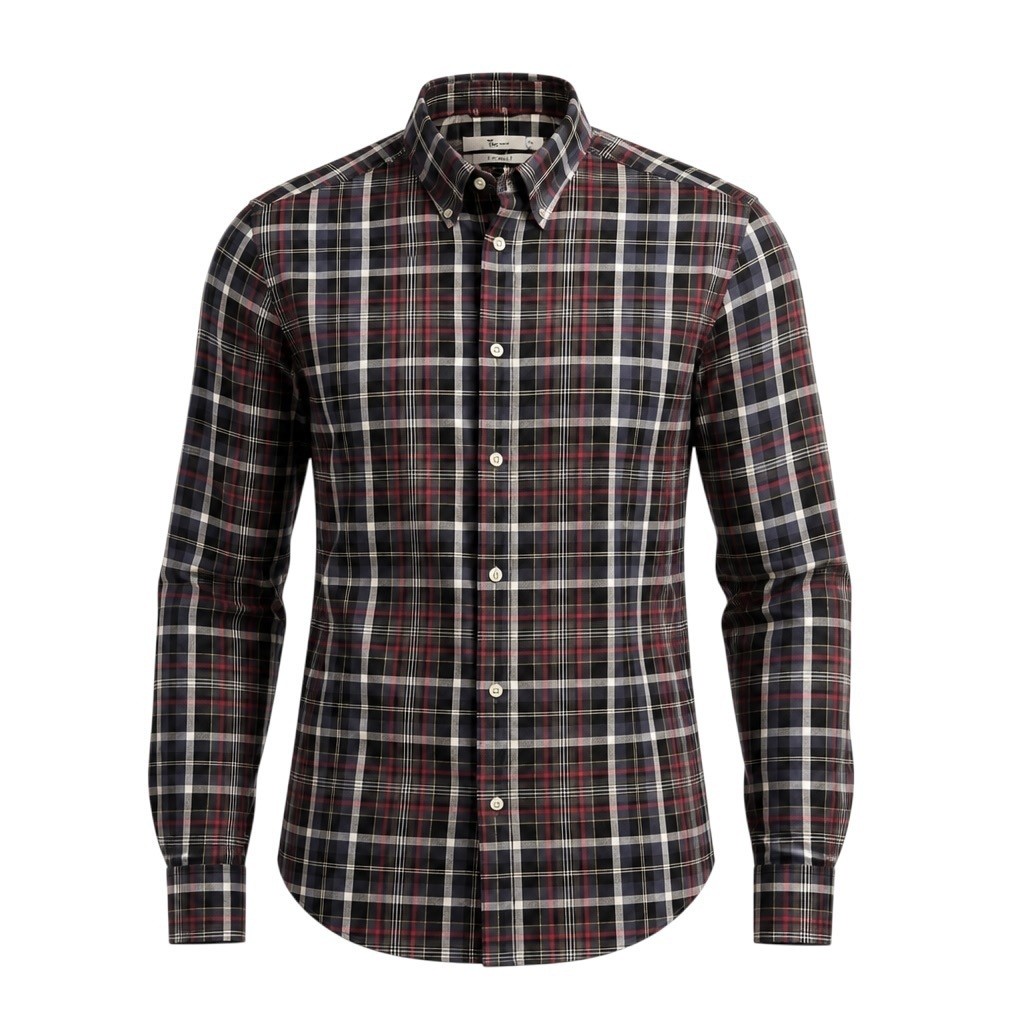 Tu Man Shirt Men's UK Size M Black Plaid Long Sleeve Wing Collar Barrel Cuff