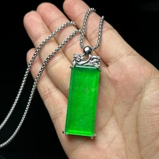 Real Natural Perfect Ice green Jade Jadeite Carved Pendant&Necklace 无事牌