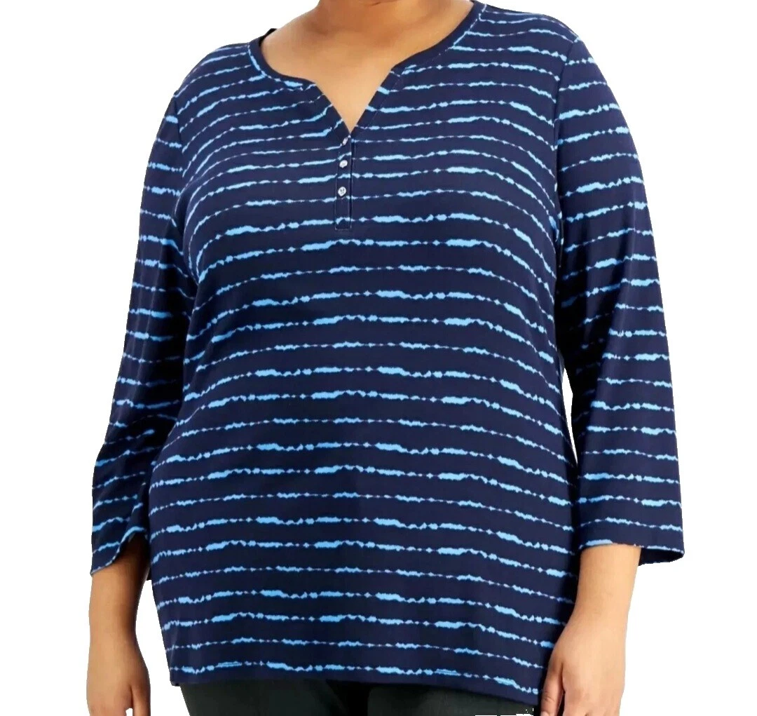 Cotton Geometric Plus Size Tops for Women