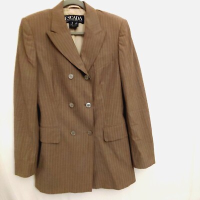 Escada Margaretha Ley Taupe/Cream Pinstripe Blazer 38 Double