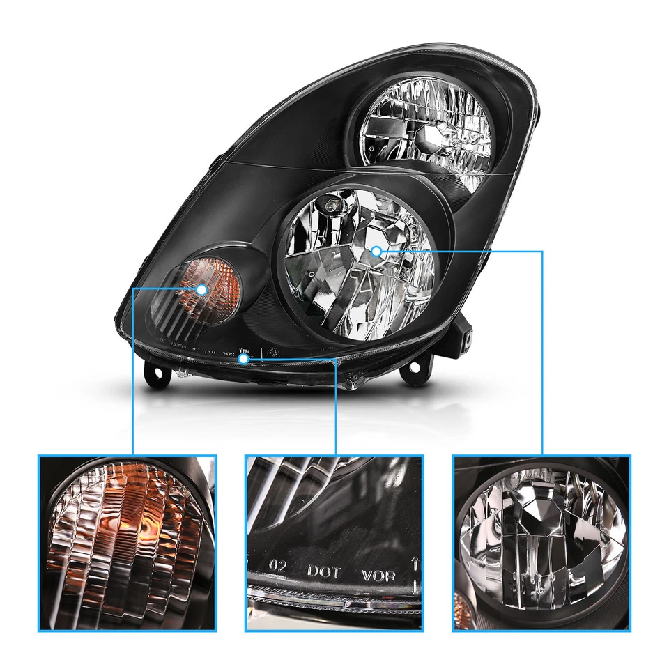 2003 2004 Black Driver And Passenger Headlights Pair For Infiniti G35 4dr Sedan - Image 4 of 4