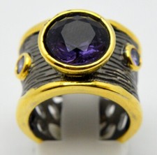 925 STERLING SILVER FLOWER RING - LARGE 5.00ct PURPLE AMETHYST GEMSTONE